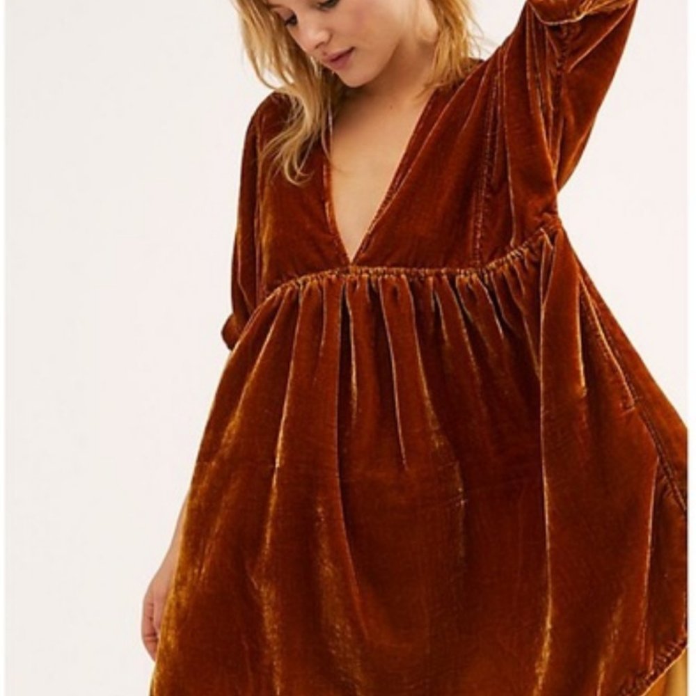 NWT FREE PEOPLE Gold Ivy Velvet Mini Dress XL